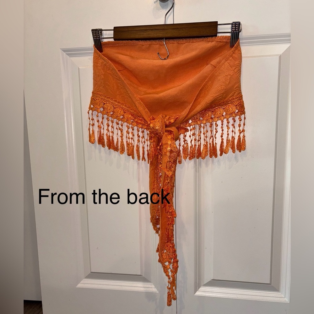 Boho Orange Fringed Cropped Bandeau Top - Picture 2 of 9